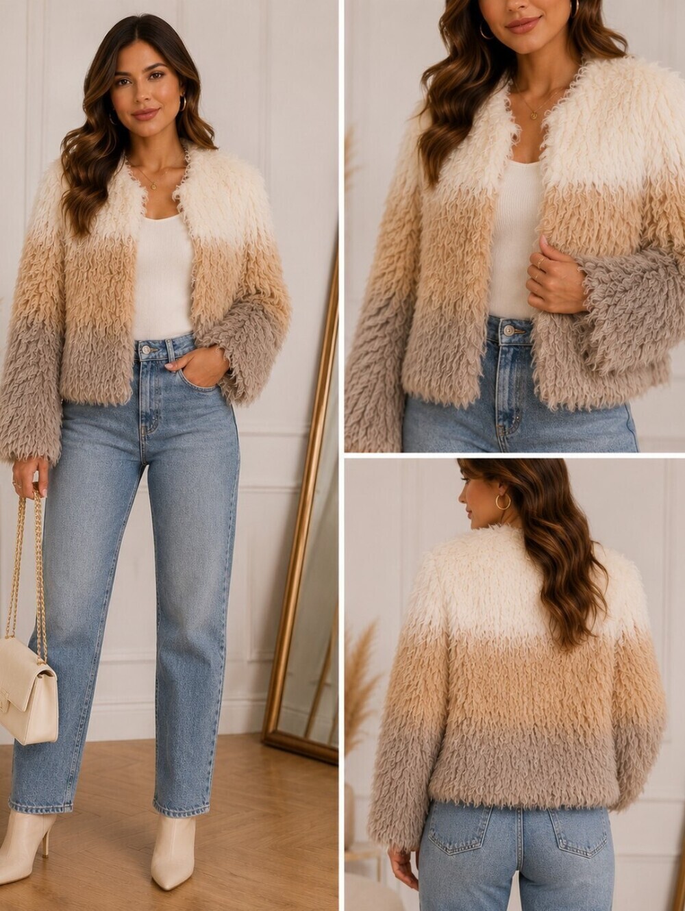 NEW a.n.a White Brown Gray Faux Fur Coat